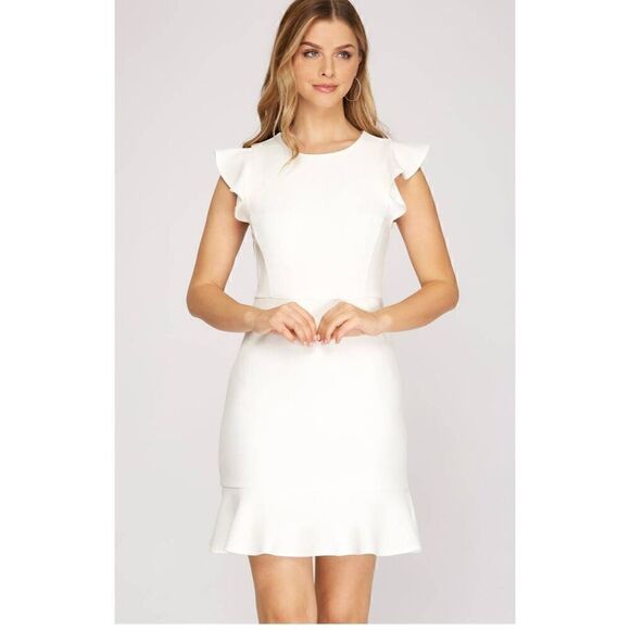 She + Sky Amelia Ruffle Dress Red Women's  Size M G11 - Picture 2 of 13